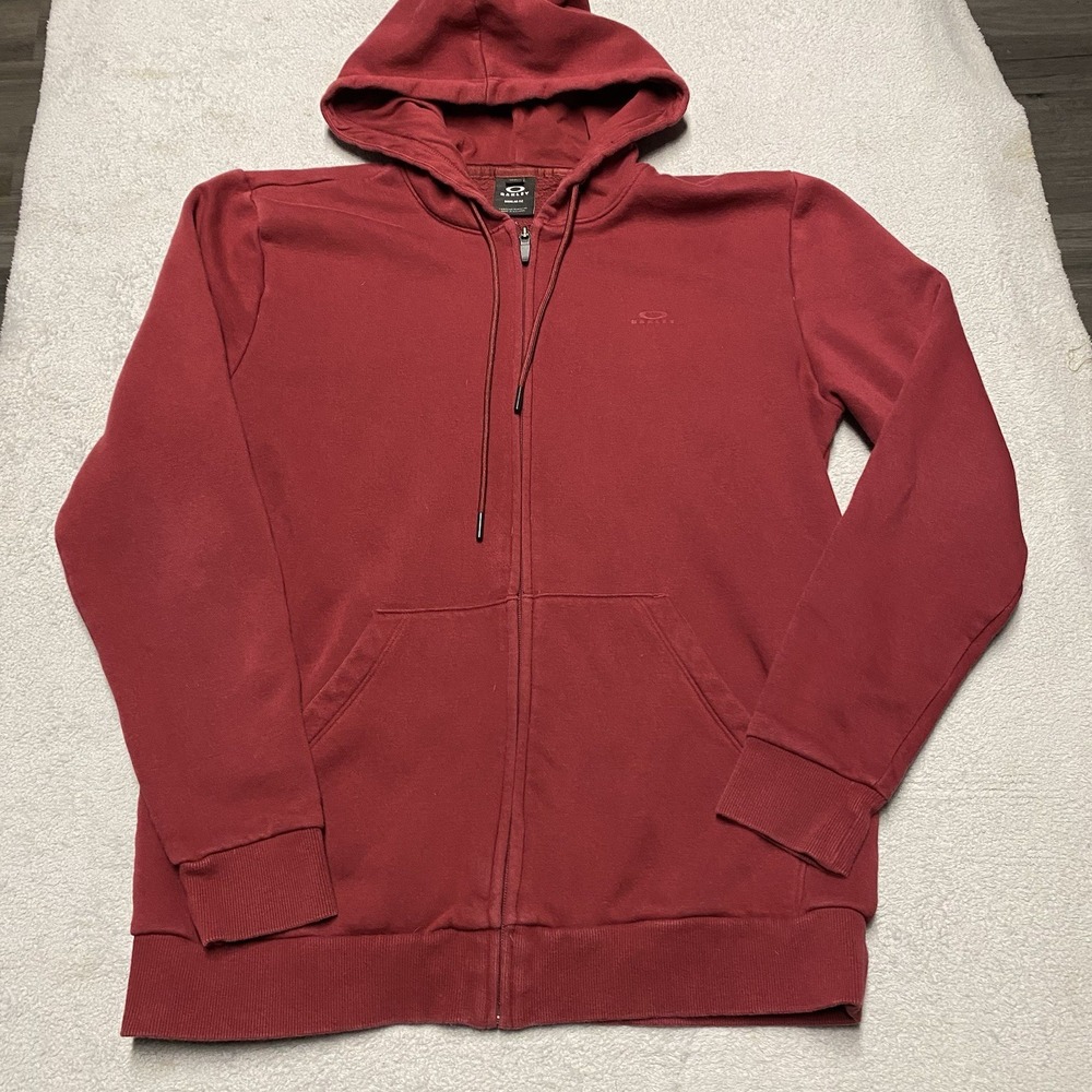 Oakley Hoodie Mens Small Red Full Zip Pockets Logo Classic‎ Regular Fit
